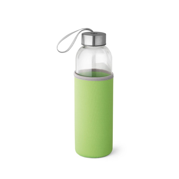 Glasflasche bedrucken |  RAISE. Glas und Edelstahl Sportflasche 520 ml | mit Neoprenhülle in hellgrün 