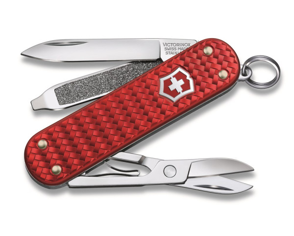 Werbeartikel Victorinox Classic Precious Alox | Kleines Schweizer Messer, 58 mm | Farbe: Iconic Red