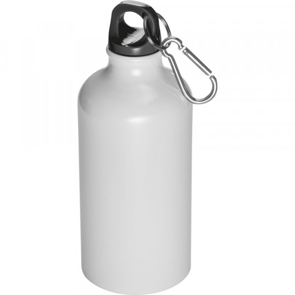 Trinkflasche bedrucken: Trinkflasche aus Metall mit Karabinerhaken, 500ml, Farbe: Weiß