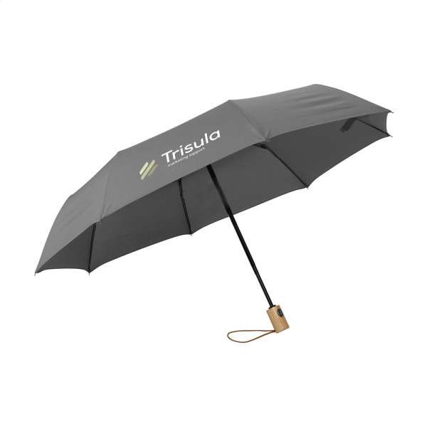  Taschenschirm bedrucken: Michigan faltbarer RPET-Regenschirm 21 inch mit Beispiel-Logodruck
