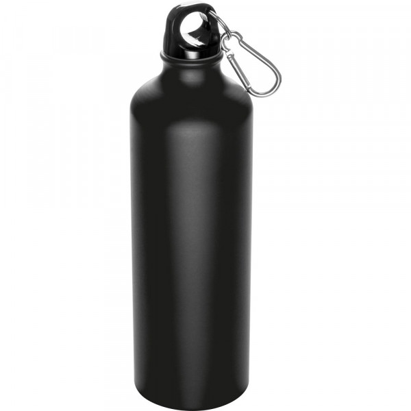 Trinkflasche bedrucken: Trinkflasche aus Metall mit Karabinerhaken, 800ml in Schwarz matt