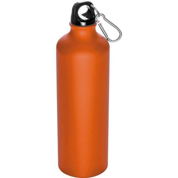 Trinkflasche bedrucken: Trinkflasche aus Metall mit Karabinerhaken, 800ml in Orange matt 