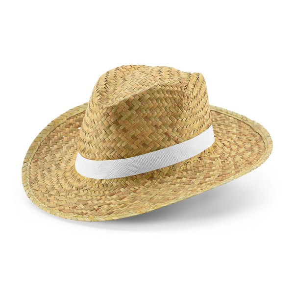  JEAN POLI. Strohhut aus Naturstroh mit weißem Hutband | Strohhut mit Logo bedrucken als Werbeartikel