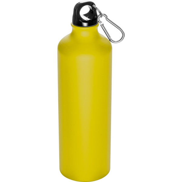Trinkflasche bedrucken: Trinkflasche aus Metall mit Karabinerhaken, 800ml in Gelb matt 