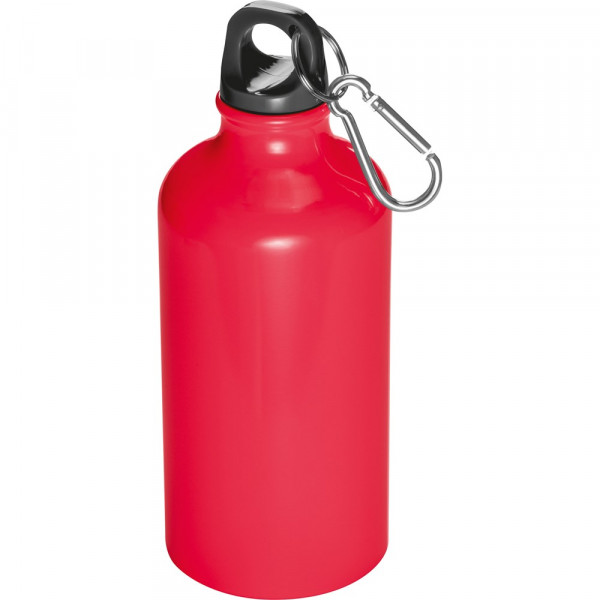 Trinkflasche bedrucken: Trinkflasche aus Metall mit Karabinerhaken, 500ml, Farbe: Rot 