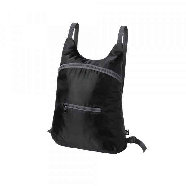 Werbeartikel Rucksack: faltbarer Rucksack Brocky aus rPET, Farbe: schwarz