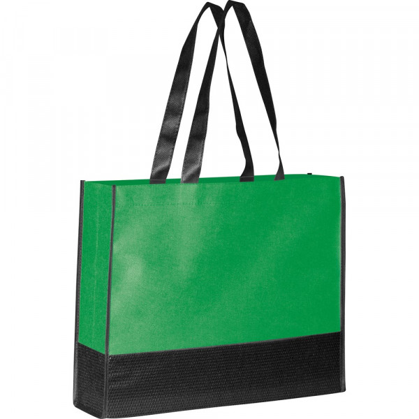   Non Woven Taschen bedrucken | Faltbare Non Woven Einkaufstasche, 2 farbig in grün/schwarz