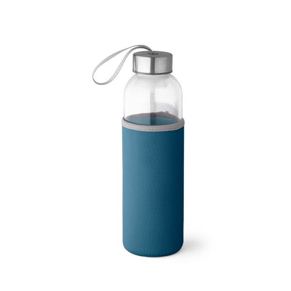 Glasflasche bedrucken |  RAISE. Glas und Edelstahl Sportflasche 520 ml | mit Neoprenhülle blau 