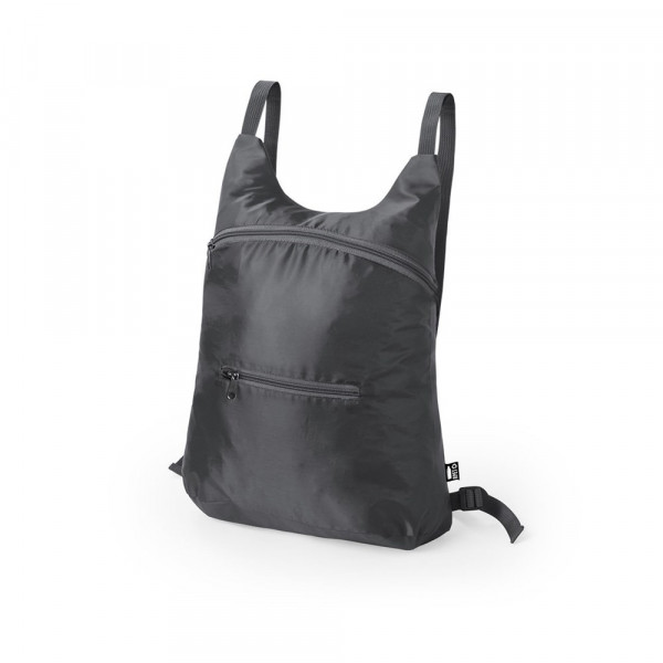 Rucksack bedrucken lassen: faltbarer Rucksack Brocky aus rPET, Farbe: schwarz 