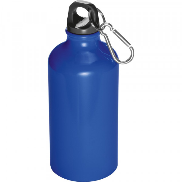 Trinkflasche bedrucken: Trinkflasche aus Metall mit Karabinerhaken, 500ml, Farbe: Blau