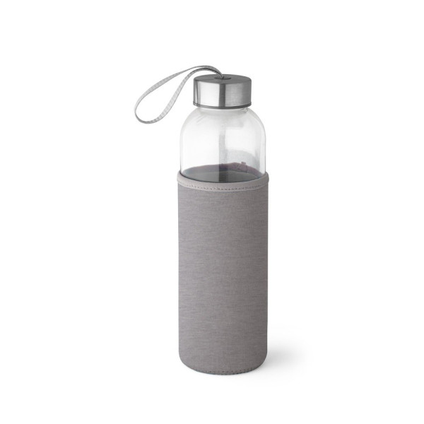 Glasflasche bedrucken |  RAISE. Glas und Edelstahl Sportflasche 520 ml | mit Neoprenhülle in grau 