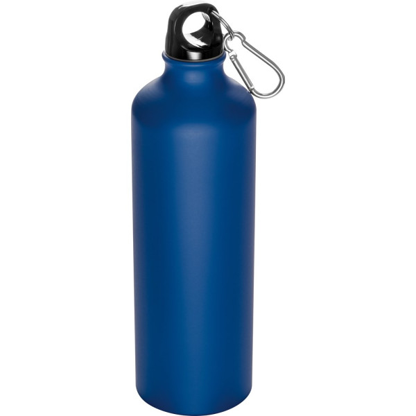 Trinkflasche bedrucken: Trinkflasche aus Metall mit Karabinerhaken, 800ml in Blau matt 