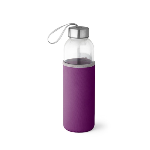 Glasflasche bedrucken |  RAISE. Glas und Edelstahl Sportflasche 520 ml | mit Neoprenhülle in violett 