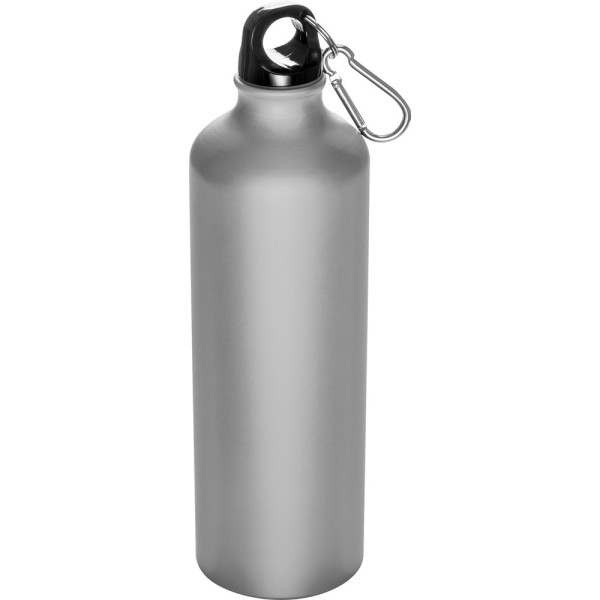 Trinkflasche bedrucken: Trinkflasche aus Metall mit Karabinerhaken, 800ml in Silber matt 